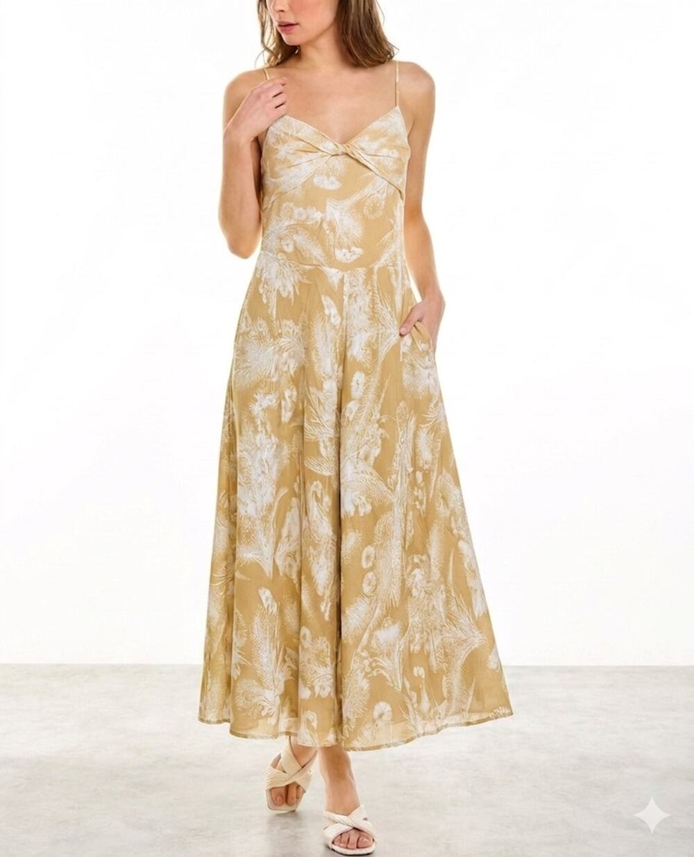 Vince Wheat Twist Knot Drape Summer Maxi Dress Balm Beige Small